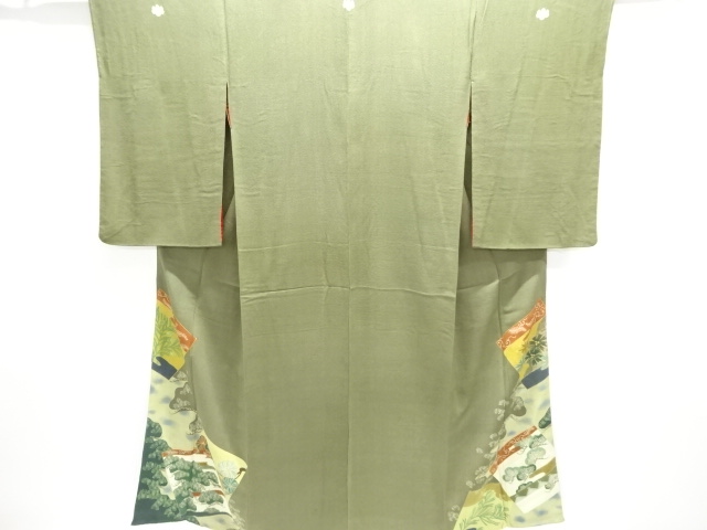 JAPANESE KIMONO / ANTIQUE KIMONO / SILK / EMBROIDERY / CHIRIMEN / PINE
